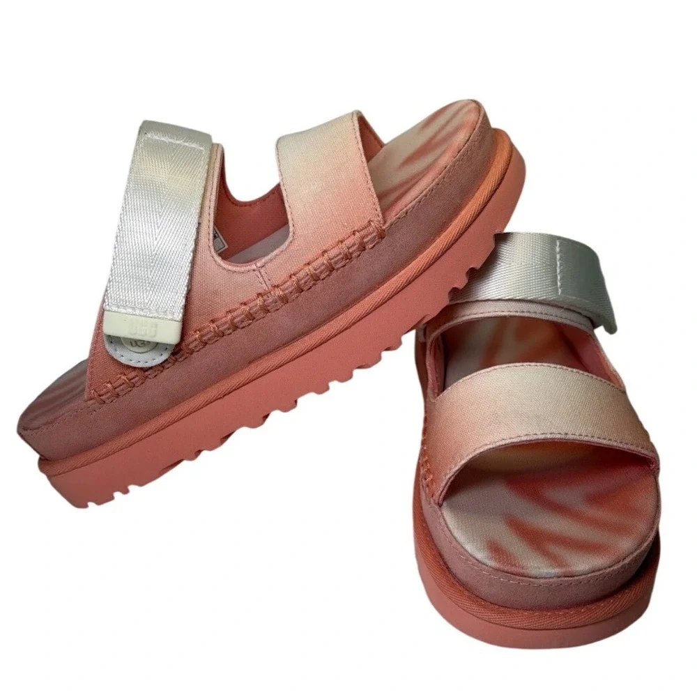 UGG Women's Platform Slide Sandals in Coral Pink and Ivory